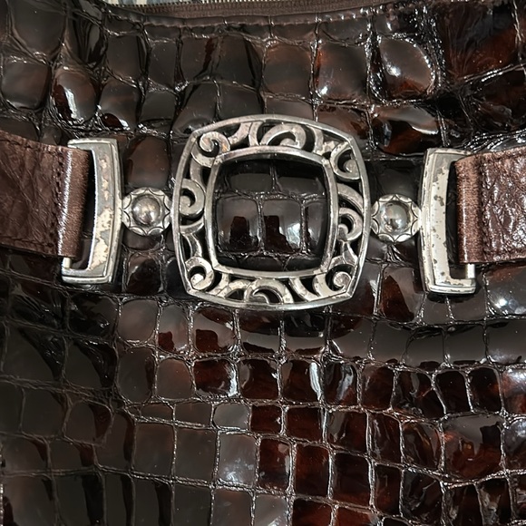 Brighton Patent Crocodile Vintage Croc Embossed Purse Brown Leather Shoulder Bag - Picture 2 of 14